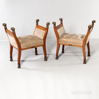 Pair of Bronze-mounted Mahogany Window Seats