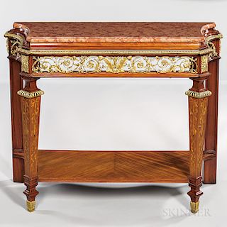 Louis XVI-style Maison Forest Ormolu-mounted Tulipwood and Mahogany Marble-top Side Table