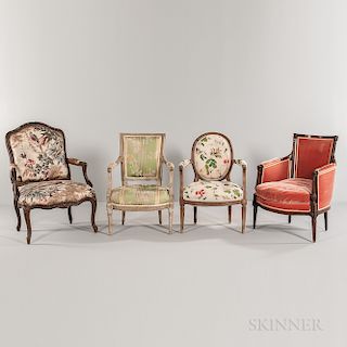 Four French Upholstered Armchairs