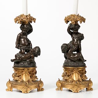 Pair of Bronze and Gilt-bronze Figural Lamps