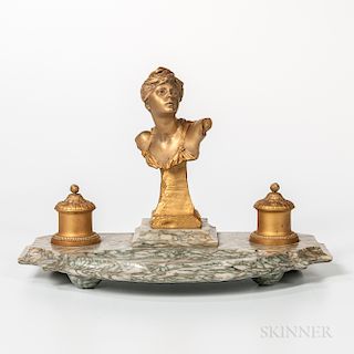 Gilt-bronze and Marble Figural Inkstand