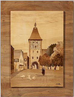 T.L. Spindler Marquetry Picture of Bergheim City Gate