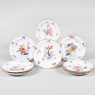 Set of Nine Meissen Porcelain Outside Decorated Dessert Plates