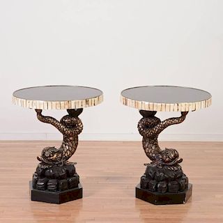 Great pair Venetian painted, silvered wood side table