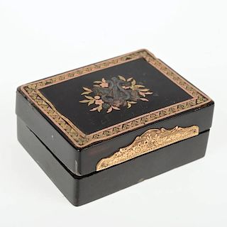 Continental pique-work lacquered shell patch box