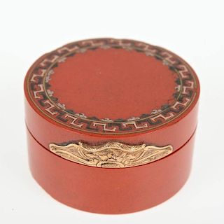 Continental lacquered shell pique-work snuff box