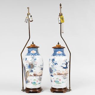 Pair of Chinese Export Porcelain Vases, Mounted as Lamps