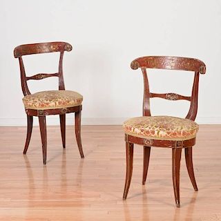 Pair Italian Neo-Classical red lacquered side chairs