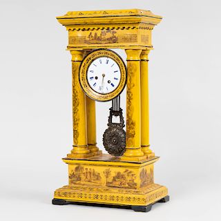 Louis Philippe Yellow Ground Tôle Peinte Pillar Clock