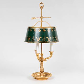French Gilt-Metal Three-Light Bouillotte Lamp with Tôle Shade 