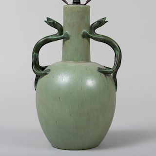 Arts and Crafts Pottery Vase, Mounted as a Lamp