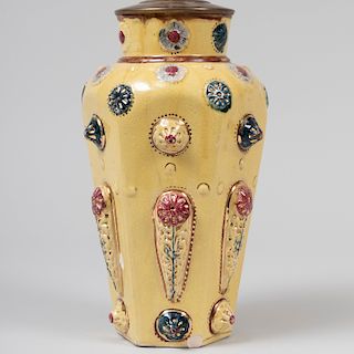 French Gilt-Decorated Yellow Glazed Vase, Mounted as a Lamp