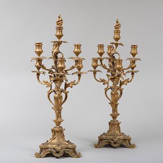 Pair of Louis XV Style Gilt-Bronze Six-Light Candelabra