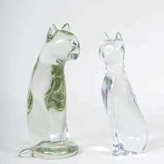 Robert Rigot Baccarat Glass Model of a Cat and a Murano Glass Model of a Cat