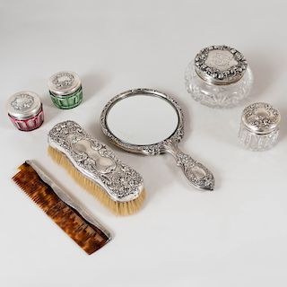 Assembled Group of American Silver Mounted Toilette Articles