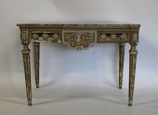 Antique Carved & Gilt Decorated Marbletop Console