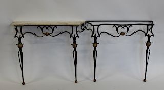 Pair of Patinated and Gilt Decorated Iron Consoles