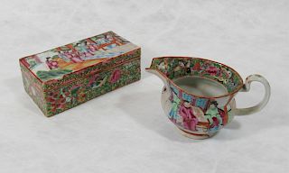 A Rose Medallion Divided Box and Creamer.