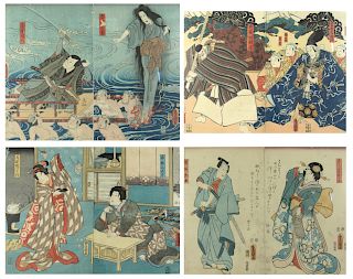 Four Japanese Woodblock Diptychs by Toyokuni III.