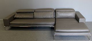"Ingrid" Leather and Chrome Sectional Sofa.