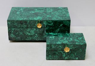 2 Malachite Jewelry Boxes with Brass Feet
