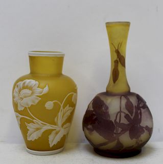 2 Art Glass Cabinet Vases One Signed Galle.