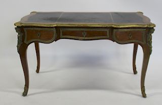 Antique Bronze Mounted and Leathertop Parquetary