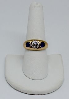 JEWELRY. 14kt Gold, Diamond, and Sapphire Ring.