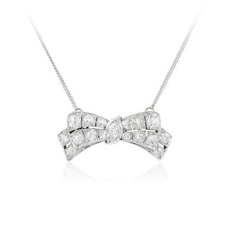 Art Deco Diamond Bow Pendant Necklace