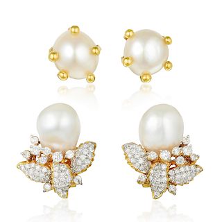 A Group of Baroque Cultured Pearl Earrings