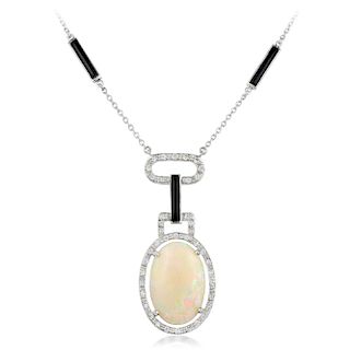 An Opal Diamond and Onyx Necklace, Italian