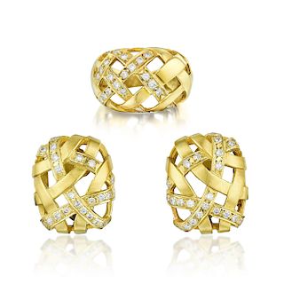 Marlene Stowe Gold Diamond Ring and Earrings Set