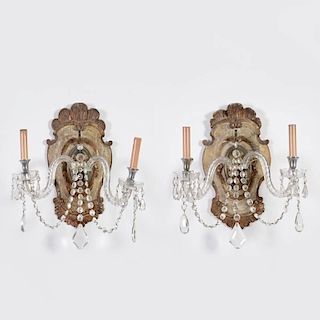 Pair Italian Rococo style painted wood sconces
