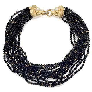 An Onyx and Diamond Necklace
