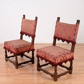Pair Italian Renaissance carved walnut side chairs