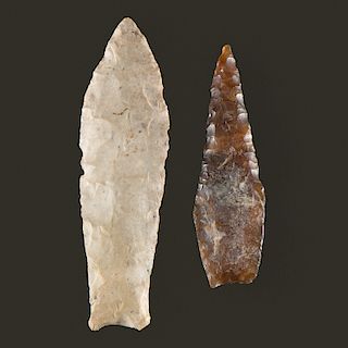 A Sedalia Point AND A Knife River Flint, Agate Basin Drill, From the Collection of Richard Bourn, Sr., Old Saybrook, Connecticut