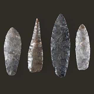 Four Coshocton Flint, Paleo Lances, From the Collection of Jon Anspaugh, Wapakoneta, Ohio