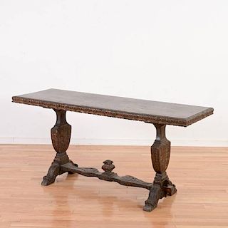 Italian Baroque carved, painted walnut table