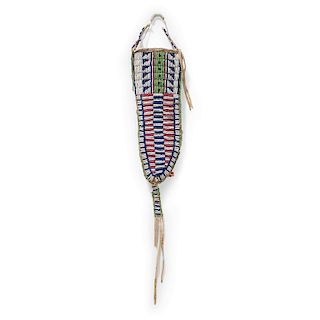 Sioux Beaded Hide Knife Sheath with Recycled Parfleche Lining 