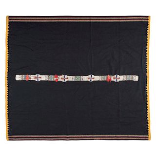 Sioux Beaded Hide Blanket Strip on Wool Blanket