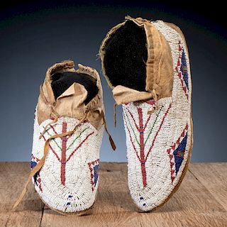Sioux Beaded Hide Moccasins, From a Western American Museum