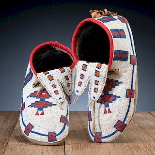 Cree / Blackfeet Beaded Hide Soft-Soled Moccasins, From the Collection of Charles and Valerie Diker