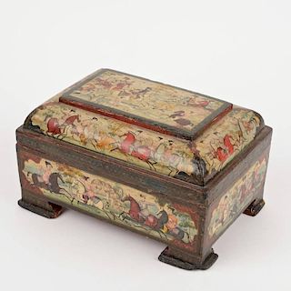 Persian polychrome lacquered wood box