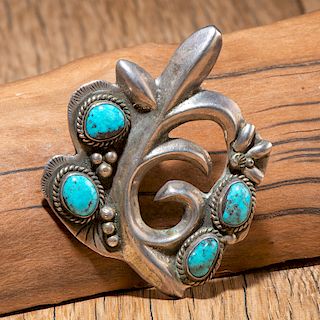 Navajo Sand-Cast Silver and Turquoise Pendant