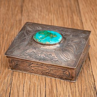 Frank Peshlakai (Dine, 1903-1965) Navajo Silver and Turquoise Lidded Box, Deaccessioned From the Hopewell Museum, Hopewell, NJ
