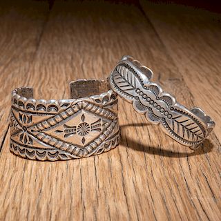 Fred Peshlakai (Dine, 1896-1975) Navajo Heavily Stamped Silver Cuff Bracelets, Deaccessioned From the Hopewell Museum, Hopewell, NJ