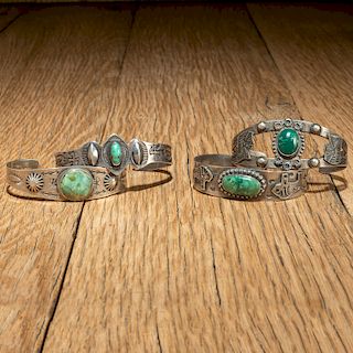 Fred Harvey Era Silver and Turquoise Cuff Bracelets