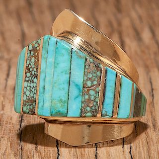 Charles Loloma (Hopi, 1921-1999) 14k Gold and Turquoise Ring