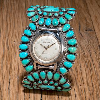 Navajo Sterling Silver and Turquoise Cluster Watch Cuff Bracelet