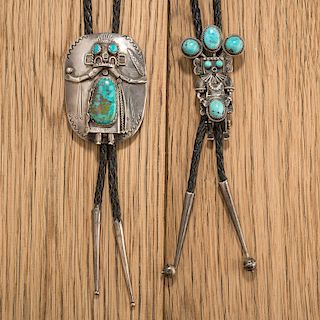 Navajo Silver and Turquoise Katsina Bolo Ties